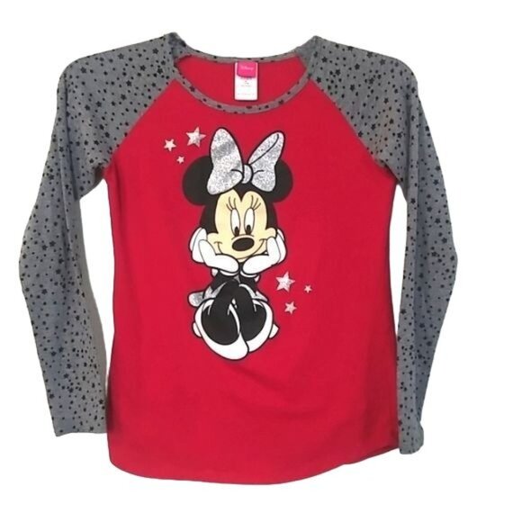 Disney Minnie Mouse Girls Long Sleeve Graphic Top With Star Sleeves Size XL (14/ - Picture 2 of 8